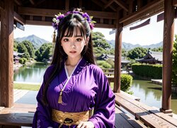 Azjatka w fioletowym kimono