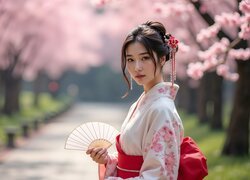 Azjatka, Kobieta, Wachlarz