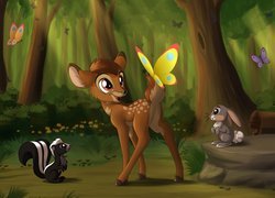 Bajka, Film animowany, Bambi, Jelonek, Skunks, Królik, Motyle, Las