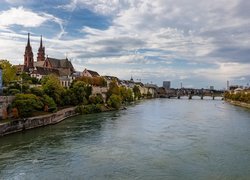 Szwajcaria, Bazylea, Rzeka Ren, Domy, Kościół, Most
