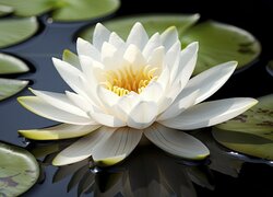 Biała lilia wodna i liście w wodzie