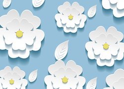 Białe kwiatki i listki w teksturze