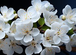 Białe kwiaty drzewa owocowego na czarnym tle