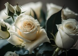 Białe róże z pąkami w 2D