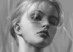 Kobieta, Blondynka, Czarno-białe, Paintography