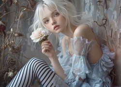 Dziewczyna, Blondynka, Kwiat, Róża, AI