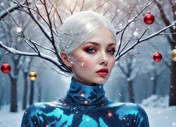 Kobieta, Gałęzie, Bombki