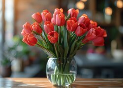 Bukiet, Czerwone, Tulipany, Wazon Kwiat, Tulipan