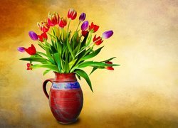 Kwiaty, Kolorowe, Tulipany, Dzbanek