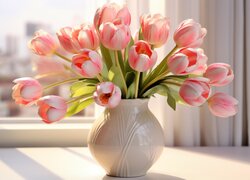 Tulipany, Kwiaty, Bukiet, Biały, Wazon