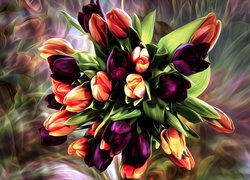 Bukiet tulipanów na kolorowym tle