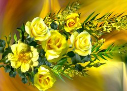 Bukiet żółtych róż w grafice