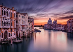 Włochy, Wenecja, Kanał Canal Grande, Bazylika św. Marka, Domy, Zachód słońca