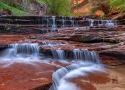 Skały, Wodospad, Cascade Falls, Kaskada, Park Narodowy Zion, Stan Utah, Stany Zjednoczone