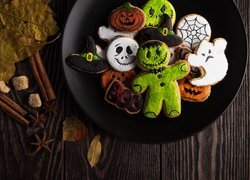 Halloween, Ciasteczka, Liście, Talerz