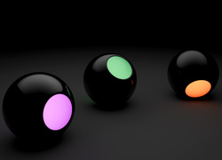 Czarno-kolorowe kule i padające na nie światło w grafice wektorowej 3D