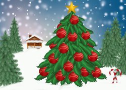 Zima, Boże Narodzenie, Choinka, Drzewa, Grafika 2D