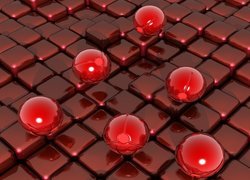 Czerwone kulki i przyciski w grafice 3D