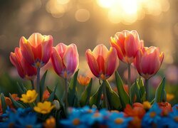 Czerwone tulipany w świetle zachodzącego słońca
