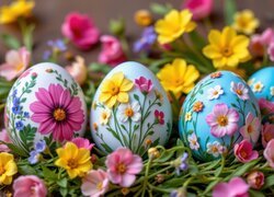Wielkanoc, Kolorowe, Pisanki, Kwiaty, Żółte, Różowe