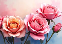 Róże, Kwiaty, Pąk, Grafika