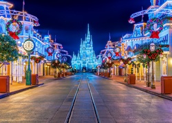 Disneyland, Noc, Boże Narodzenie, Ulica, Dekoracje