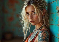 Kobieta, Tatuaż, Blondynka