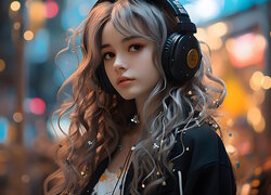 Długowłosa dziewczyna ze słuchawkami