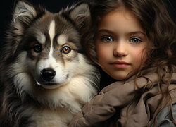 Długowłosa dziewczynka i pies