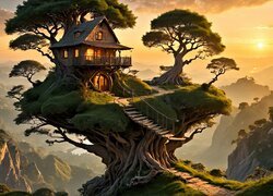 Dom i drzewa na skale