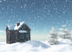 Zima, Śnieg, Zaspy, Dom, Drzewa
