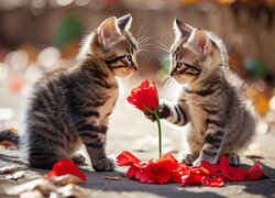 Dwa małe kotki i róża