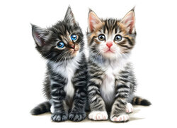 Dwa małe kotki na białym tle w grafice