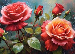 Czerwone, Róże, Pąki, Grafika