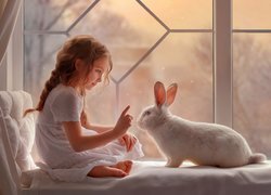 Dziewczynka i biały królik