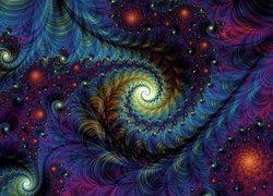 Fraktal w kolorowe spirale na ciemnym tle