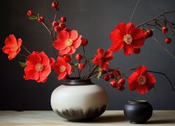 Gałązki z czerwonymi kwiatkami w wazonie