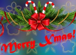 Boże Narodzenie, Życzenia, Gałązki, Kokarda, Lizaki, Grafika 2D