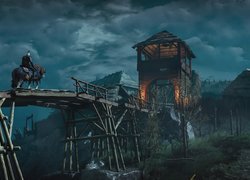 Geralt z Rivii na drewnianym moście