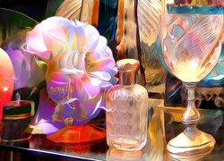 Grafika fractalius z butelką, kieliszkiem i wazonem