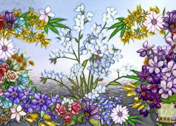 Grafika kolorowych drobnych kwiatów