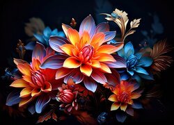 Grafika kolorowych kwiatów na ciemnym tle