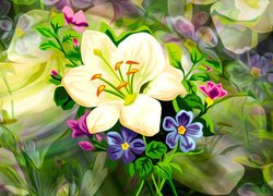 Grafika z kolorowymi kwiatami