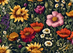 Kolorowe, Kwiaty, Grafika 2D