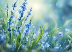 Grafika z niebieskimi kwiatkami