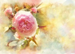 Grafika, Reprodukcja obrazu, Akwarela, Kwiaty, Róże różowe, Pąki Alberto Guillen