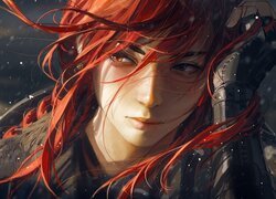 Rudowłosa, Dziewczyna, Twarz, Ręka, Grafika