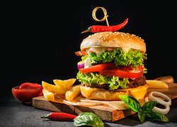 Hamburger, Frytki, Deska