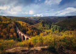 Jesień, Góry, Lasy, Drzewa, Most, Hubertusviadukt, Niemcy
