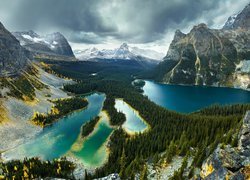 Kanada, Kolumbia Brytyjska, Park Narodowy Yoho, Jezioro Mary Lake, Jezioro Lake OHara, Góry, Chmury